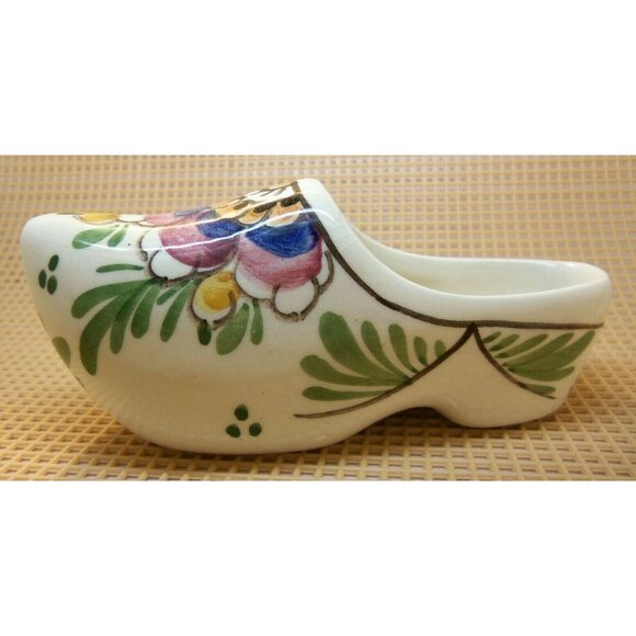 Delft Hand-Painted Ceramic Dutch Clog Shoe Multi-Color Floral Miniature Souvenir - Picture 4 of 8
